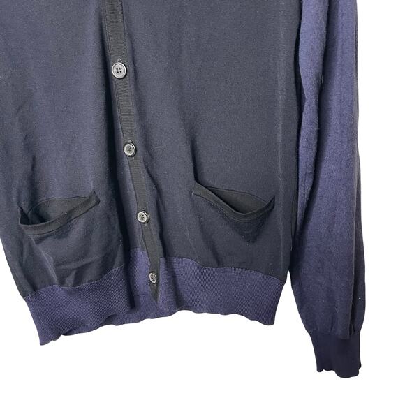 Lanvin navy blue ultra lightweight wool V neck button front cardigan sz S - Picture 5 of 9